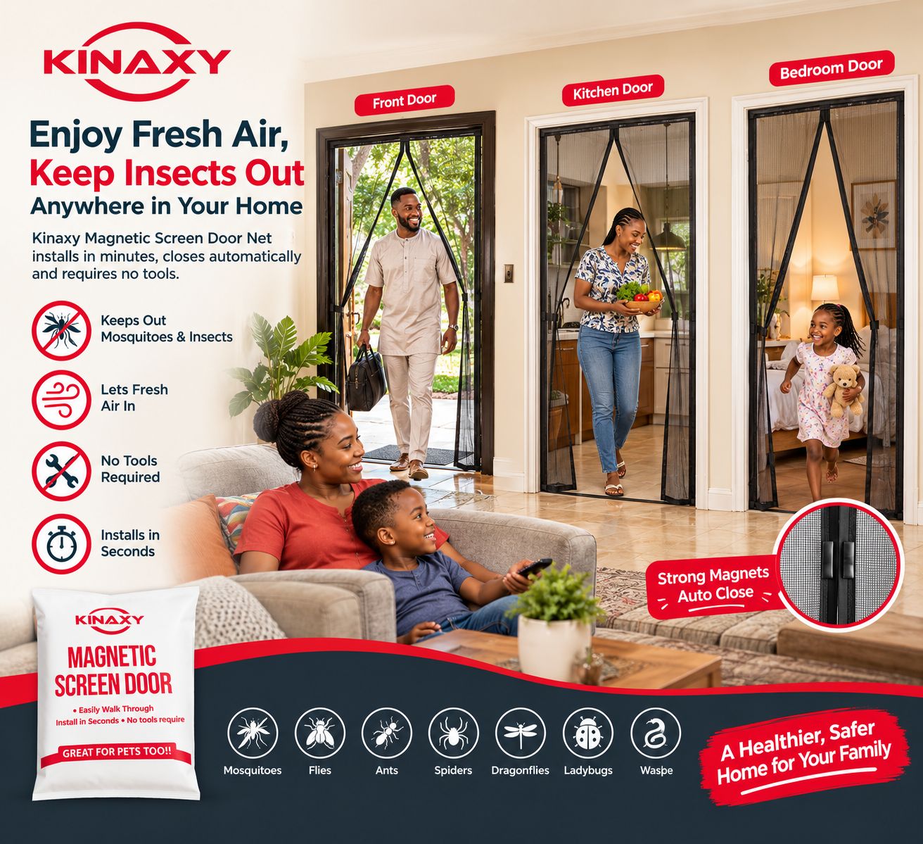 Walk-through magnetic screen door